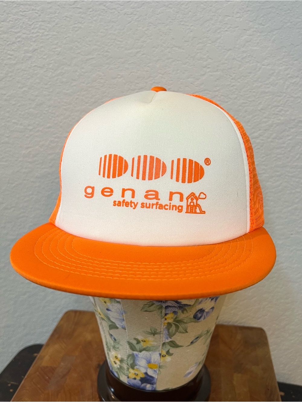 Vintage Style Hit Wear Genan Safety Surfacing Orange Mesh Trucker SnapBack Hat